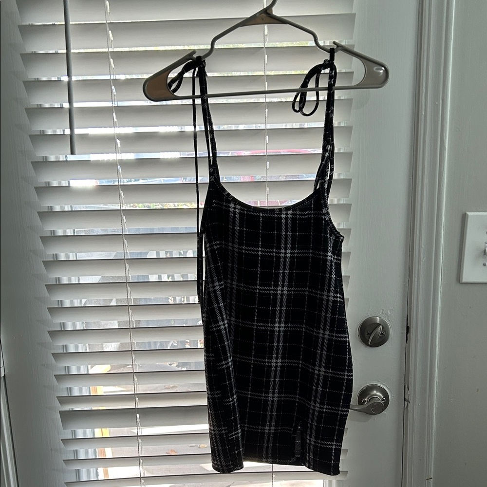 SHEIN Black and White Plaid Mini Dress